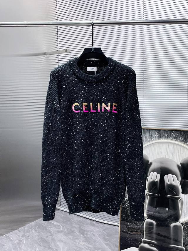 赛琳 celine 顶级版本 2024ss新款 羊毛混纺 圆领 长袖 毛衣 羊毛衫 打底衫，高端版本！专柜定制面料 透气舒适度高，细节无可挑剔，品牌元素设计理念