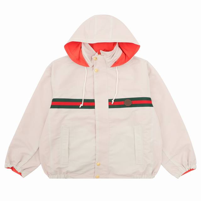 GUCCI 古驰 红绿织带双面风衣连帽外套 size：XS-L