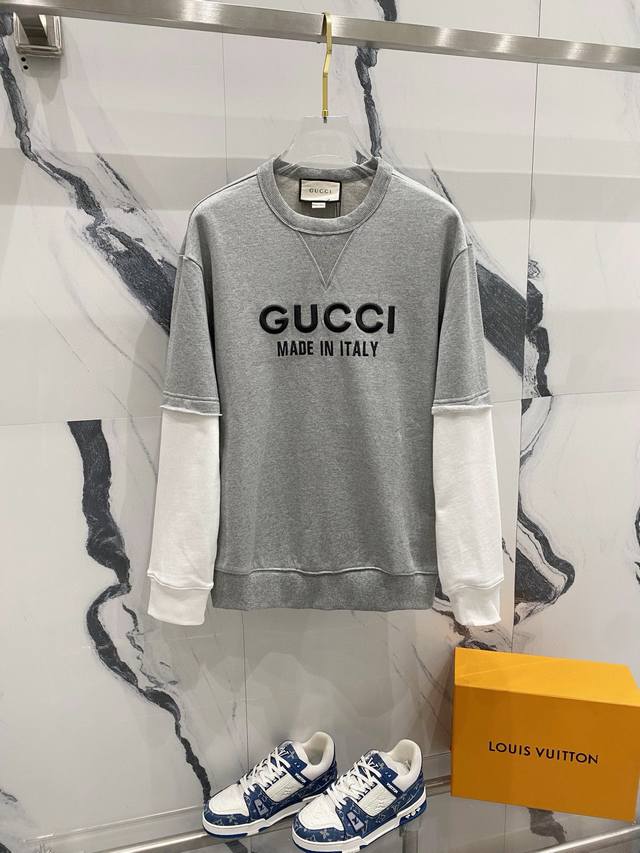 FFF款号：L592 新款上新！ 高品质 GUCCI 古奇 2024ss最新款 拼接撞色卫衣 高版本 面料#450G厚克重纯棉 定制定染 螺纹领口不易变形 手感