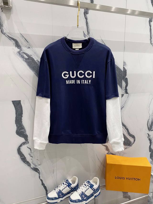 FFF款号：L592 新款上新！ 高品质 GUCCI 古奇 2024ss最新款 拼接撞色卫衣 高版本 面料#450G厚克重纯棉 定制定染 螺纹领口不易变形 手感