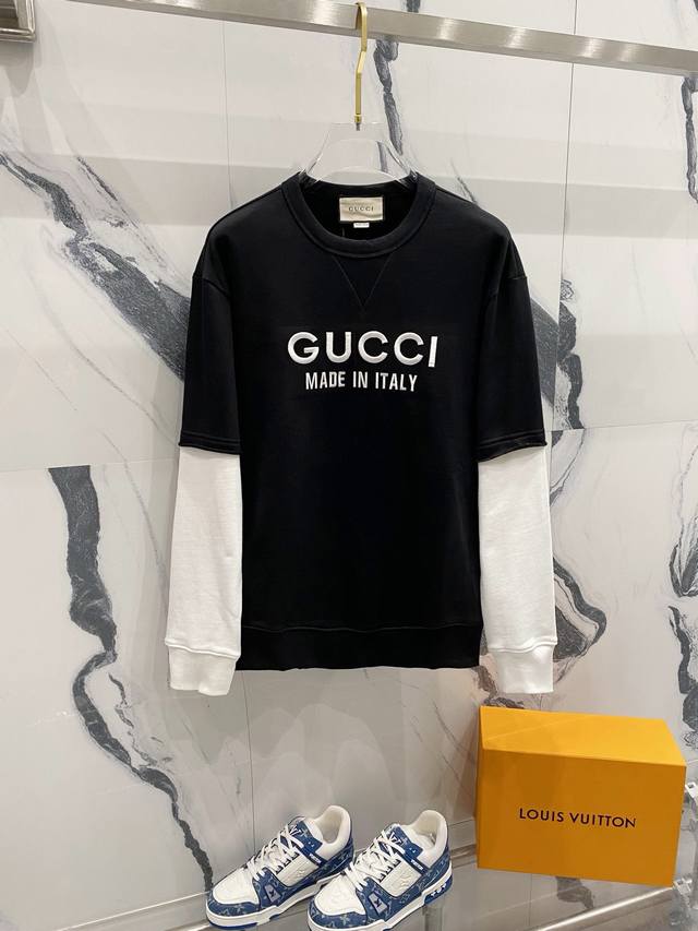 FFF款号：L592 新款上新！ 高品质 GUCCI 古奇 2024ss最新款 拼接撞色卫衣 高版本 面料#450G厚克重纯棉 定制定染 螺纹领口不易变形 手感