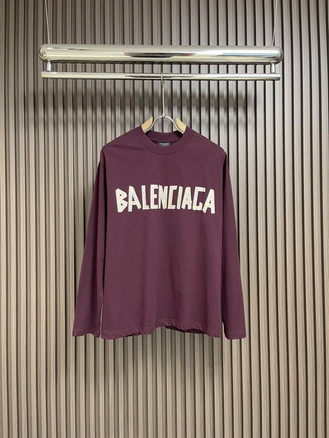 balenciaga 2024fw胶带系列印花水洗做旧长袖T恤，面料采用260g巴黎世家专用双纱面料，高克重双纱罗纹，前后幅采用康丽直喷工艺还原做旧效果＋成衣水