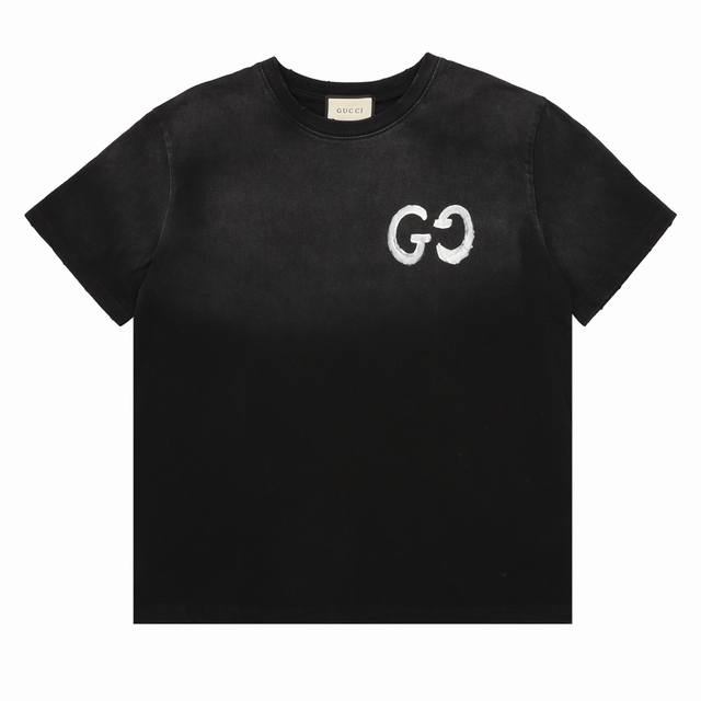 GUCCI 古驰 水洗草写字母印花圆领T恤 size：S-L