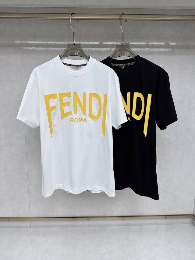 Fend* 24 ss春夏新款棉质圆领短袖T恤 胸前完美印花+后背刺绣标识 顶级纯棉面料定制 男女同款 码数：S M L XL XXL