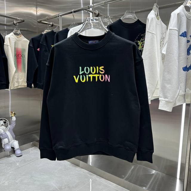 LV 2024 秋冬新款 圆领印花卫衣 男女同款 S M L XL XXL 五个码 黑色