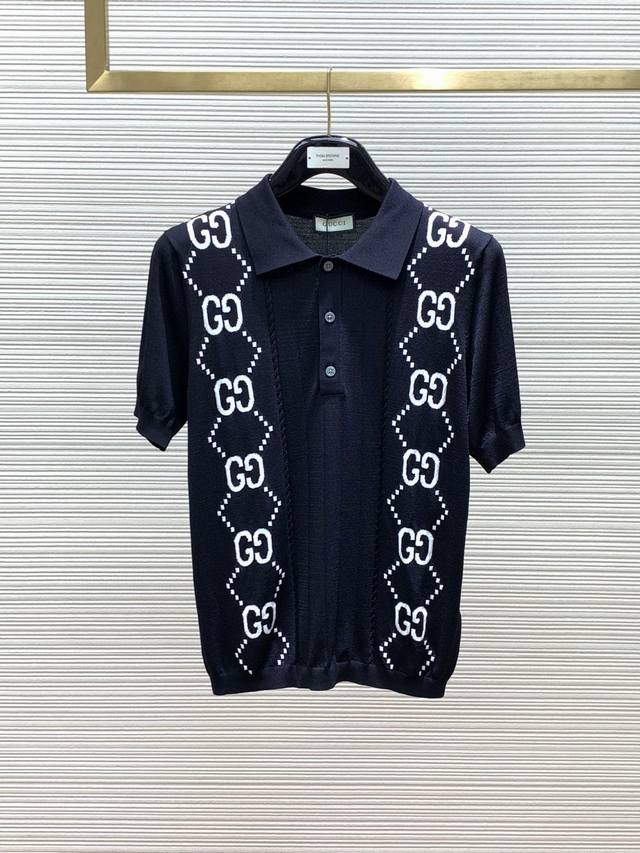 古驰新品,GUCCI独家定制工艺款迪2024春夏专柜新款 高端优雅时尚男士定制 顶级时尚休闲短袖polo针织衫。24ss高端人士必备单品，精选进口原单丝光细珠地