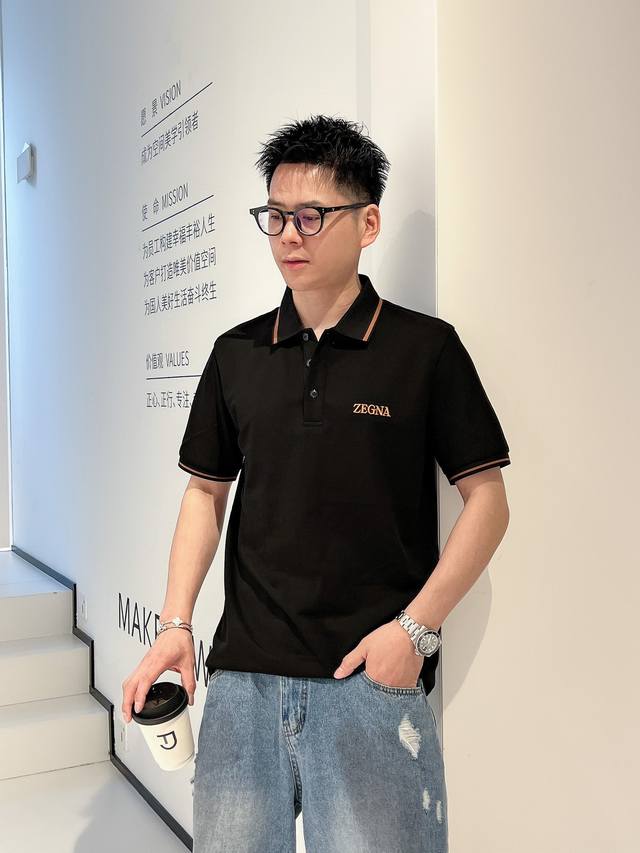 ZEGNA2024ss夏季新款 logo男士翻领Polo衫！经典商务男款，高端男装的天花板级别的商务男款！简约时尚大气不失优雅，单穿内搭体面过人，品质控 细节控