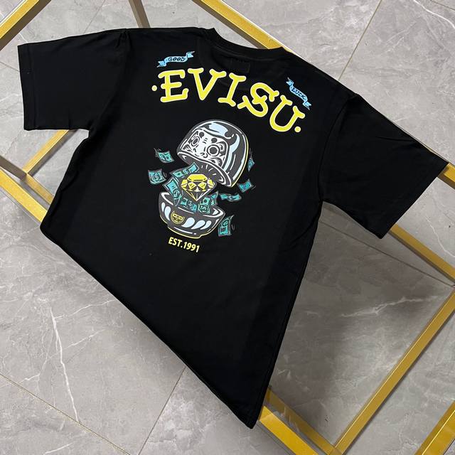 2024上新早春 Evisu 福神新款男士钻石达摩印花圆领宽松休闲情侣短袖T恤 码数S-XXL