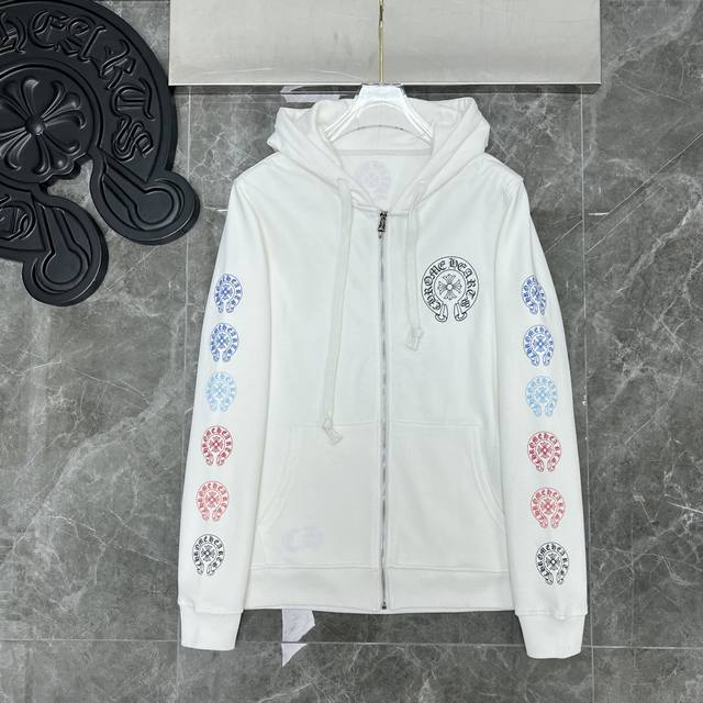 8603# 上新 Chrome Hearts 秋冬 2024专柜同步发售 克罗彩色脊柱渐变小马蹄十字拉链卫衣 进口环保胶浆印染 改良定制版1比1高克重优质面料