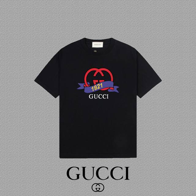 Gucci 古奇] 2024FW短袖T恤 LOGO印花 高端32s双纱260克面料 重磅面料 定制拉架罗纹同缸同染 三标齐全 男女同款 颜色：黑色 白色 尺码：