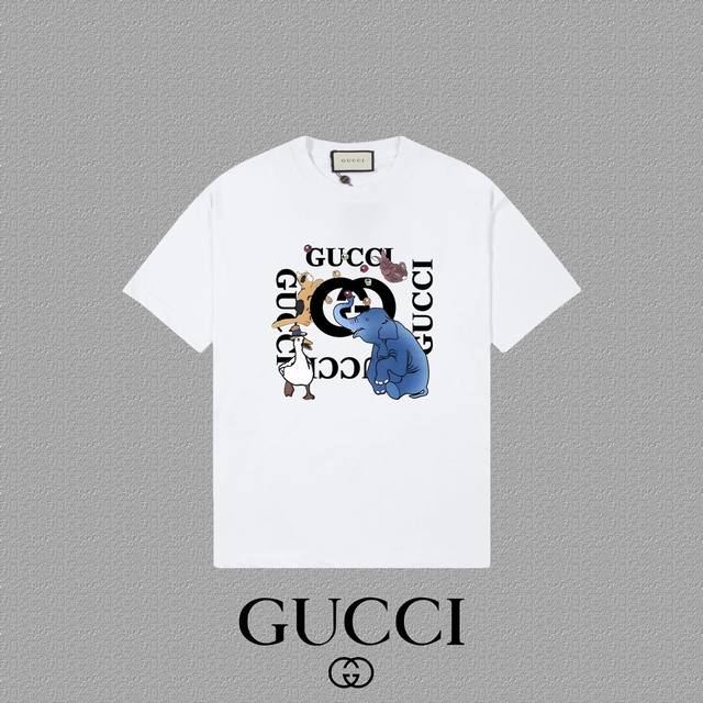 Gucci 古奇] 2024FW短袖T恤 LOGO印花 高端32s双纱260克面料 重磅面料 定制拉架罗纹同缸同染 三标齐全 男女同款 颜色：黑色 白色 尺码：