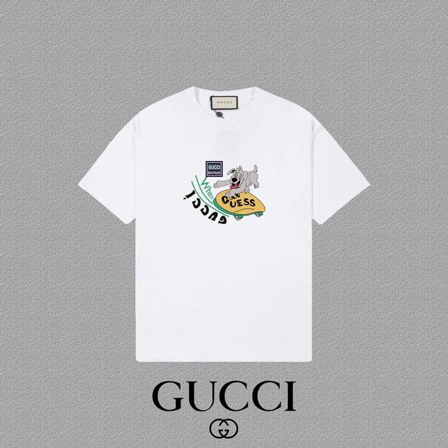 Gucci 古奇] 2024FW短袖T恤 LOGO印花 高端32s双纱260克面料 重磅面料 定制拉架罗纹同缸同染 三标齐全 男女同款 颜色：黑色 白色 尺码：