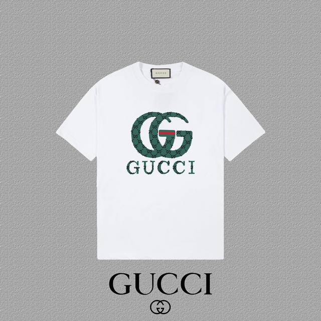 Gucci 古奇] 2024FW短袖T恤 LOGO印花 高端32s双纱260克面料 重磅面料 定制拉架罗纹同缸同染 三标齐全 男女同款 颜色：黑色 白色 尺码：