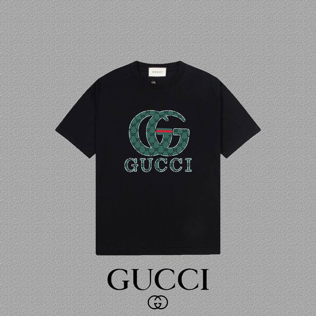 Gucci 古奇] 2024FW短袖T恤 LOGO印花 高端32s双纱260克面料 重磅面料 定制拉架罗纹同缸同染 三标齐全 男女同款 颜色：黑色 白色 尺码：