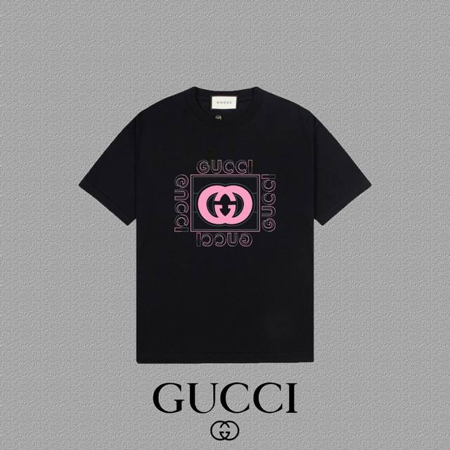 Gucci 古奇] 2024FW短袖T恤 LOGO印花 高端32s双纱260克面料 重磅面料 定制拉架罗纹同缸同染 三标齐全 男女同款 颜色：黑色 白色 尺码：