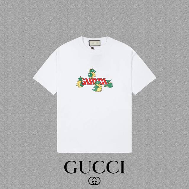 Gucci 古奇] 2024FW短袖T恤 LOGO印花 高端32s双纱260克面料 重磅面料 定制拉架罗纹同缸同染 三标齐全 男女同款 颜色：黑色 白色 尺码：