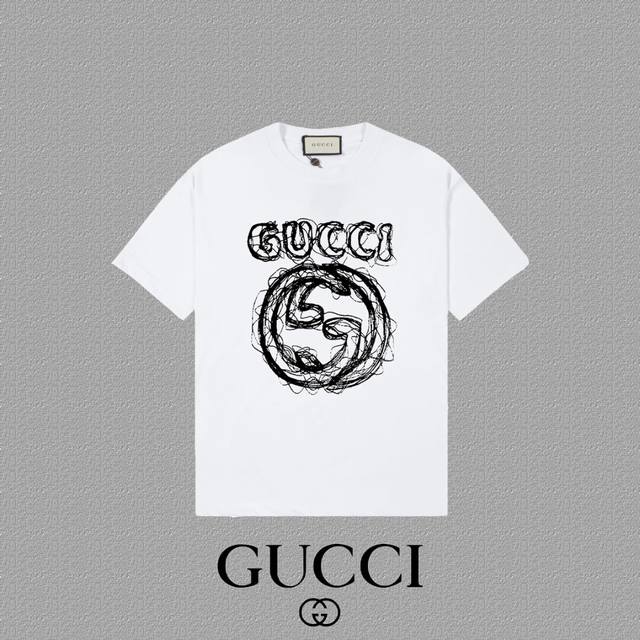 Gucci 古奇] 2024FW短袖T恤 LOGO印花 高端32s双纱260克面料 重磅面料 定制拉架罗纹同缸同染 三标齐全 男女同款 颜色：黑色 白色 尺码：