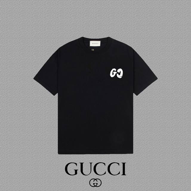 Gucci 古奇] 2024FW短袖T恤 LOGO印花 高端32s双纱260克面料 重磅面料 定制拉架罗纹同缸同染 三标齐全 男女同款 颜色：黑色 白色 尺码：