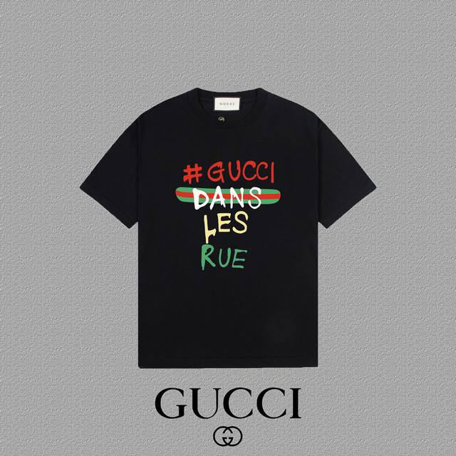 Gucci 古奇] 2024FW短袖T恤 LOGO印花 高端32s双纱260克面料 重磅面料 定制拉架罗纹同缸同染 三标齐全 男女同款 颜色：黑色 白色 尺码：