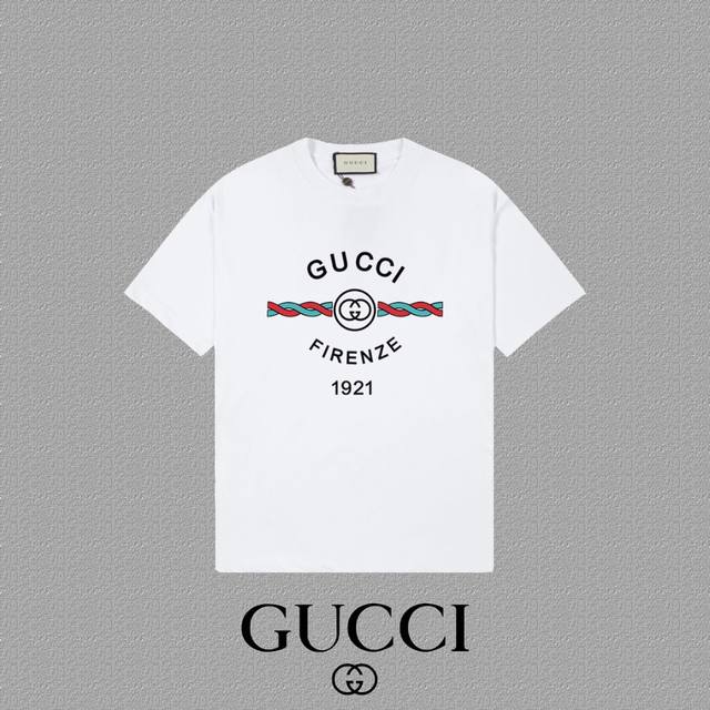 Gucci 古奇] 2024FW短袖T恤 LOGO印花 高端32s双纱260克面料 重磅面料 定制拉架罗纹同缸同染 三标齐全 男女同款 颜色：黑色 白色 尺码：