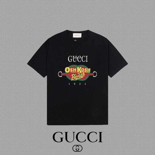 Gucci 古奇] 2024FW短袖T恤 LOGO印花 高端32s双纱260克面料 重磅面料 定制拉架罗纹同缸同染 三标齐全 男女同款 颜色：黑色 白色 尺码：