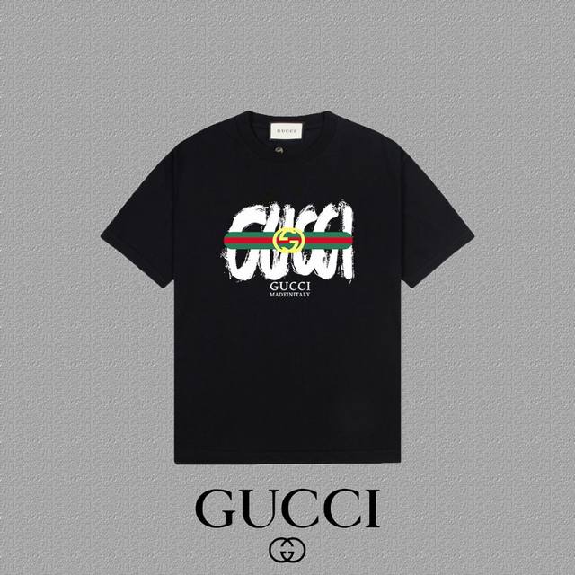 Gucci 古奇] 2024FW短袖T恤 LOGO印花 高端32s双纱260克面料 重磅面料 定制拉架罗纹同缸同染 三标齐全 男女同款 颜色：黑色 白色 尺码：