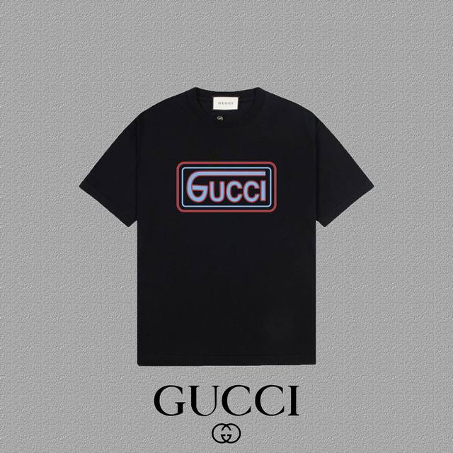 Gucci 古奇] 2024FW短袖T恤 LOGO印花 高端32s双纱260克面料 重磅面料 定制拉架罗纹同缸同染 三标齐全 男女同款 颜色：黑色 白色 尺码：