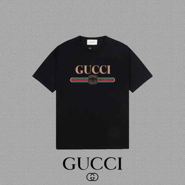 Gucci 古奇] 2024FW短袖T恤 LOGO印花 高端32s双纱260克面料 重磅面料 定制拉架罗纹同缸同染 三标齐全 男女同款 颜色：黑色 白色 尺码：