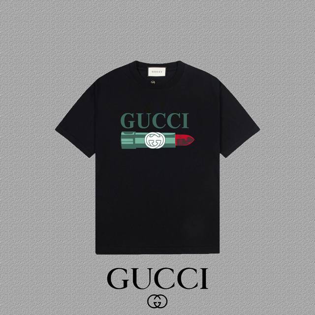 Gucci 古奇] 2024FW短袖T恤 LOGO印花 高端32s双纱260克面料 重磅面料 定制拉架罗纹同缸同染 三标齐全 男女同款 颜色：黑色 白色 尺码：