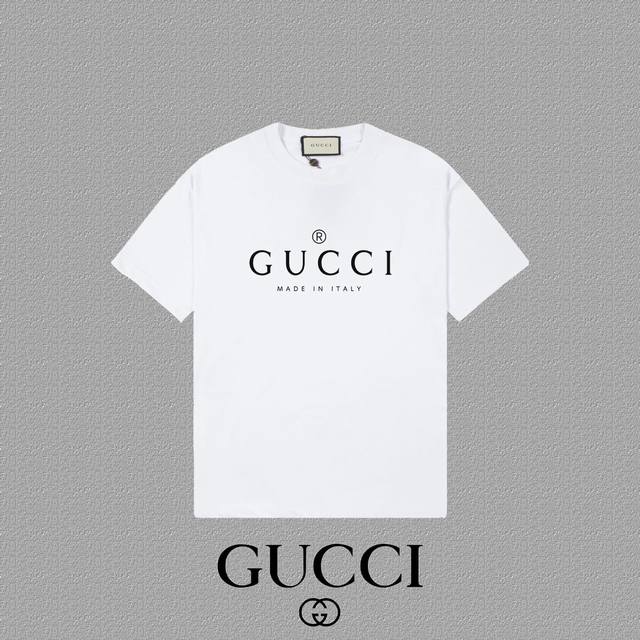 Gucci 古奇] 2024FW短袖T恤 LOGO印花 高端32s双纱260克面料 重磅面料 定制拉架罗纹同缸同染 三标齐全 男女同款 颜色：黑色 白色 尺码：