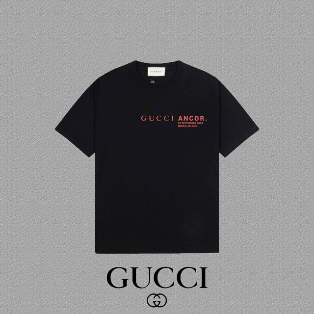 Gucci 古奇] 2024FW短袖T恤 LOGO印花 高端32s双纱260克面料 重磅面料 定制拉架罗纹同缸同染 三标齐全 男女同款 颜色：黑色 白色 尺码：