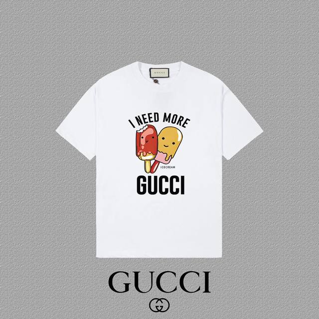 Gucci 古奇] 2024FW短袖T恤 LOGO印花 高端32s双纱260克面料 重磅面料 定制拉架罗纹同缸同染 三标齐全 男女同款 颜色：黑色 白色 尺码：