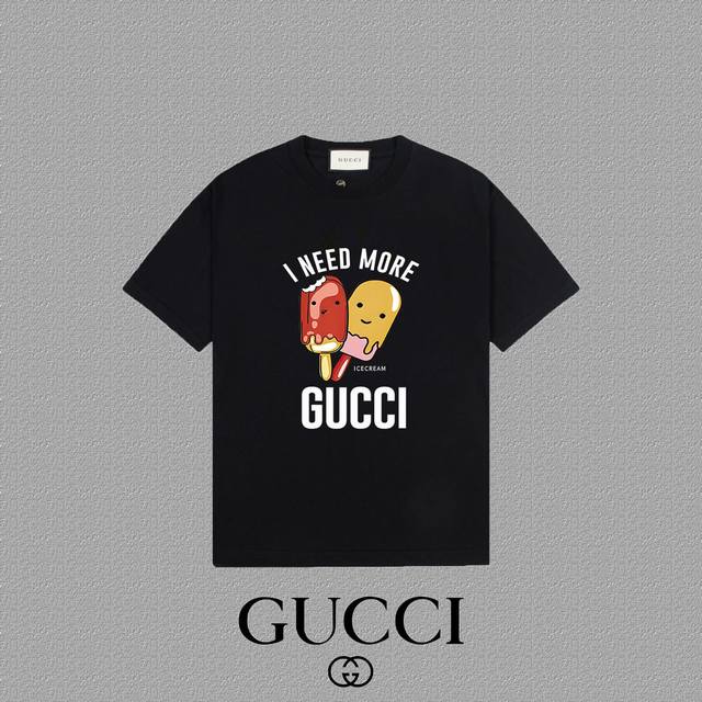 Gucci 古奇] 2024FW短袖T恤 LOGO印花 高端32s双纱260克面料 重磅面料 定制拉架罗纹同缸同染 三标齐全 男女同款 颜色：黑色 白色 尺码：