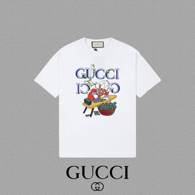 Gucci 古奇] 2024FW短袖T恤 LOGO印花 高端32s双纱260克面料 重磅面料 定制拉架罗纹同缸同染 三标齐全 男女同款 颜色：黑色 白色 尺码：