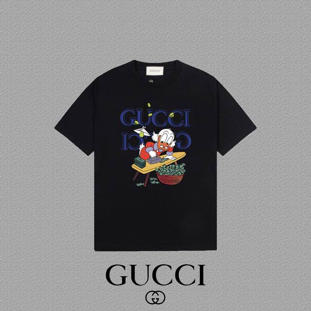 Gucci 古奇] 2024FW短袖T恤 LOGO印花 高端32s双纱260克面料 重磅面料 定制拉架罗纹同缸同染 三标齐全 男女同款 颜色：黑色 白色 尺码： - 点击图像关闭