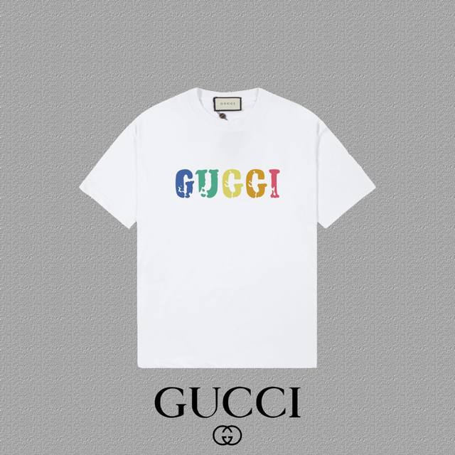 Gucci 古奇] 2024FW短袖T恤 LOGO印花 高端32s双纱260克面料 重磅面料 定制拉架罗纹同缸同染 三标齐全 男女同款 颜色：黑色 白色 尺码：