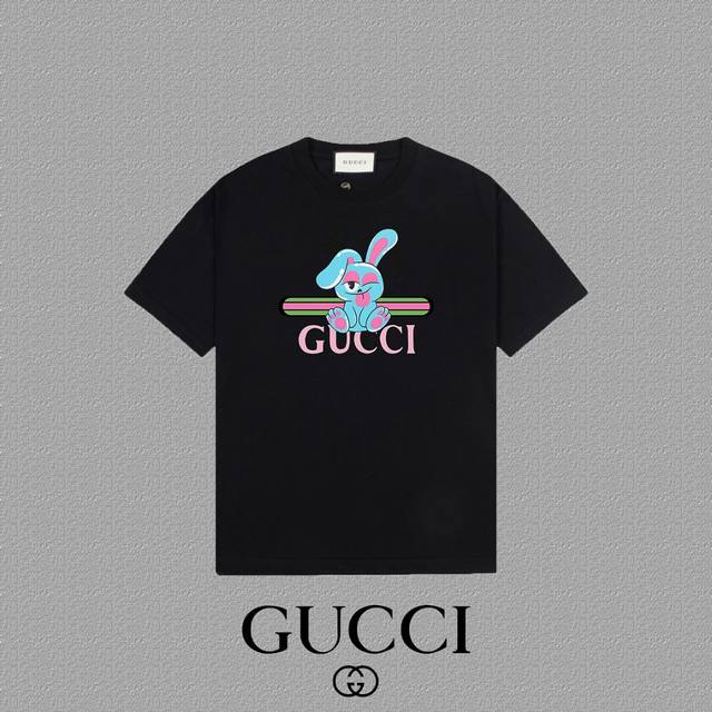 Gucci 古奇] 2024FW短袖T恤 LOGO印花 高端32s双纱260克面料 重磅面料 定制拉架罗纹同缸同染 三标齐全 男女同款 颜色：黑色 白色 尺码：