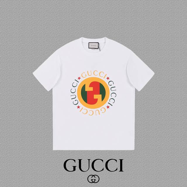 Gucci 古奇] 2024FW短袖T恤 LOGO印花 高端32s双纱260克面料 重磅面料 定制拉架罗纹同缸同染 三标齐全 男女同款 颜色：黑色 白色 尺码：