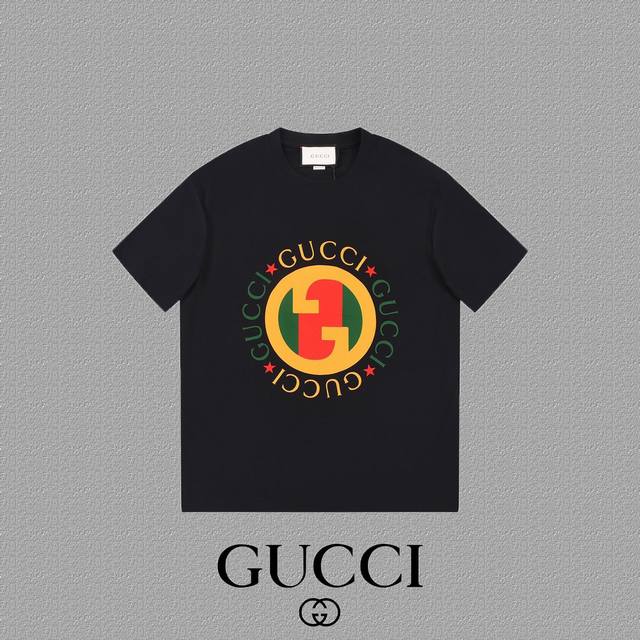 Gucci 古奇] 2024FW短袖T恤 LOGO印花 高端32s双纱260克面料 重磅面料 定制拉架罗纹同缸同染 三标齐全 男女同款 颜色：黑色 白色 尺码：