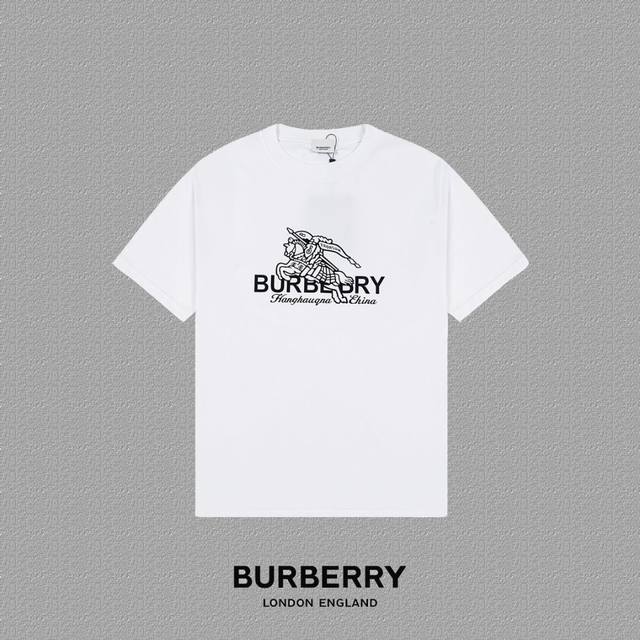 Burberry 巴宝莉] 2024FW短袖T恤 植绒战马LOGO印花 高端32s双纱260克面料 重磅面料 定制拉架罗纹同缸同染 三标齐全 男女同款 颜色：黑