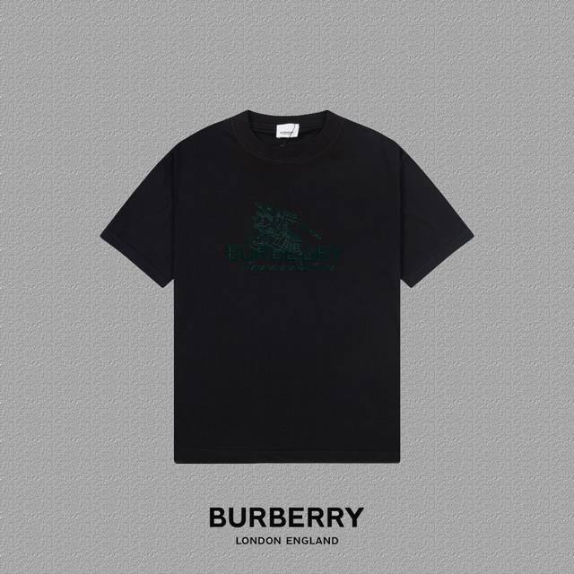 Burberry 巴宝莉] 2024FW短袖T恤 植绒战马LOGO印花 高端32s双纱260克面料 重磅面料 定制拉架罗纹同缸同染 三标齐全 男女同款 颜色：黑