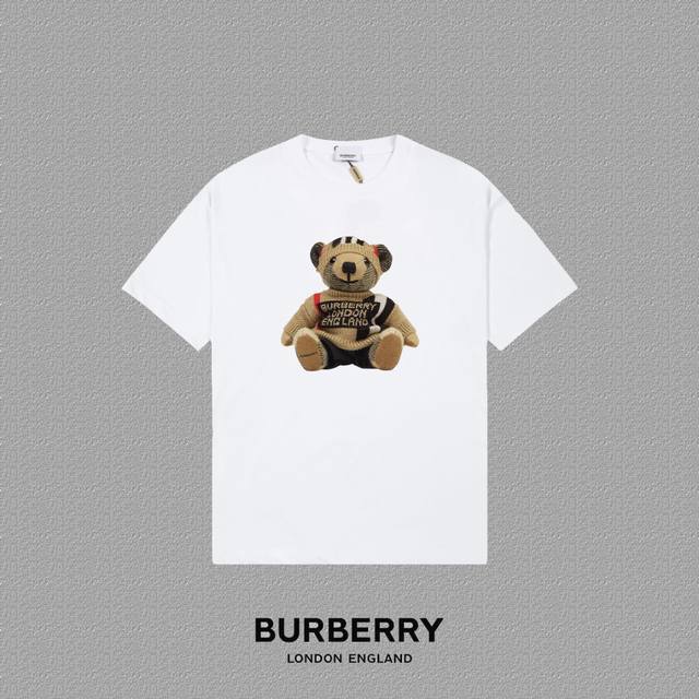 Burberry 巴宝莉] 2024FW短袖T恤 LOGO印花 高端32s双纱260克面料 重磅面料 定制拉架罗纹同缸同染 三标齐全 男女同款 颜色：黑色 白色