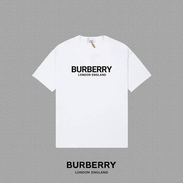 Burberry 巴宝莉] 2024FW短袖T恤 植绒字母LOGO印花 高端32s双纱260克面料 重磅面料 定制拉架罗纹同缸同染 三标齐全 男女同款 颜色：黑