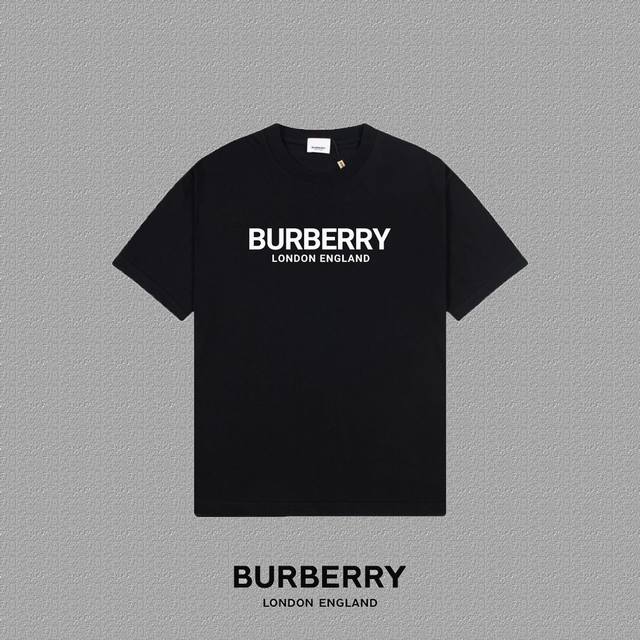 Burberry 巴宝莉] 2024FW短袖T恤 植绒字母LOGO印花 高端32s双纱260克面料 重磅面料 定制拉架罗纹同缸同染 三标齐全 男女同款 颜色：黑