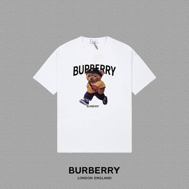 Burberry 巴宝莉] 2024FW短袖T恤 LOGO印花 高端32s双纱260克面料 重磅面料 定制拉架罗纹同缸同染 三标齐全 男女同款 颜色：黑色 白色