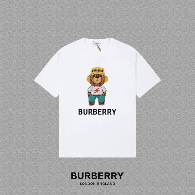 Burberry 巴宝莉] 2024FW短袖T恤 LOGO印花 高端32s双纱260克面料 重磅面料 定制拉架罗纹同缸同染 三标齐全 男女同款 颜色：黑色 白色