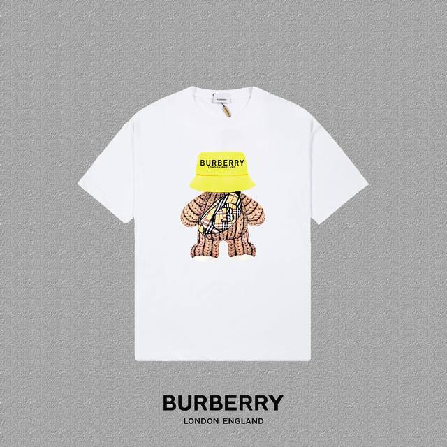 Burberry 巴宝莉] 2024FW短袖T恤 LOGO印花 高端32s双纱260克面料 重磅面料 定制拉架罗纹同缸同染 三标齐全 男女同款 颜色：黑色 白色