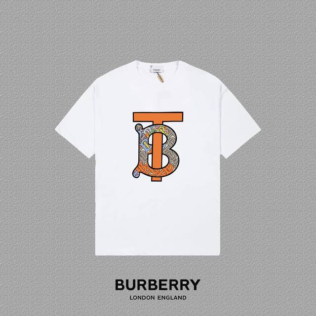 Burberry 巴宝莉] 2024FW短袖T恤 LOGO印花 高端32s双纱260克面料 重磅面料 定制拉架罗纹同缸同染 三标齐全 男女同款 颜色：黑色 白色