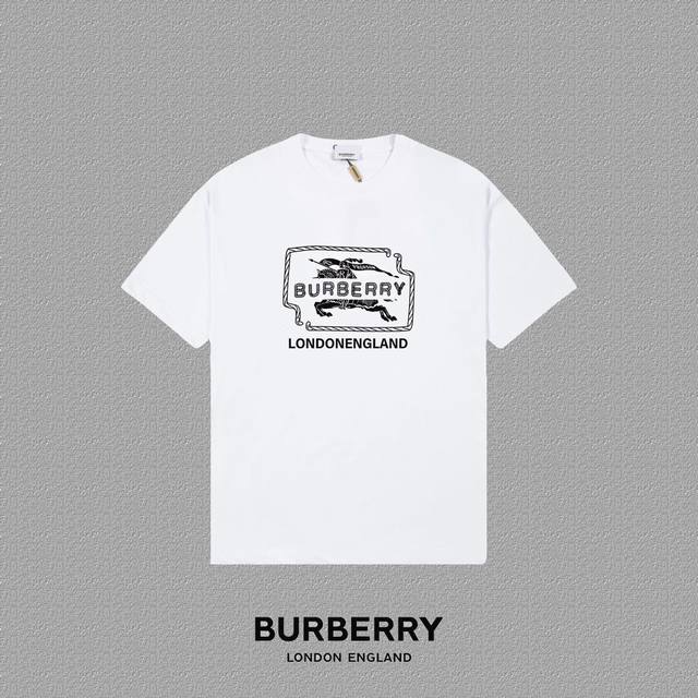 Burberry 巴宝莉] 2024FW短袖T恤 LOGO印花 高端32s双纱260克面料 重磅面料 定制拉架罗纹同缸同染 三标齐全 男女同款 颜色：黑色 白色