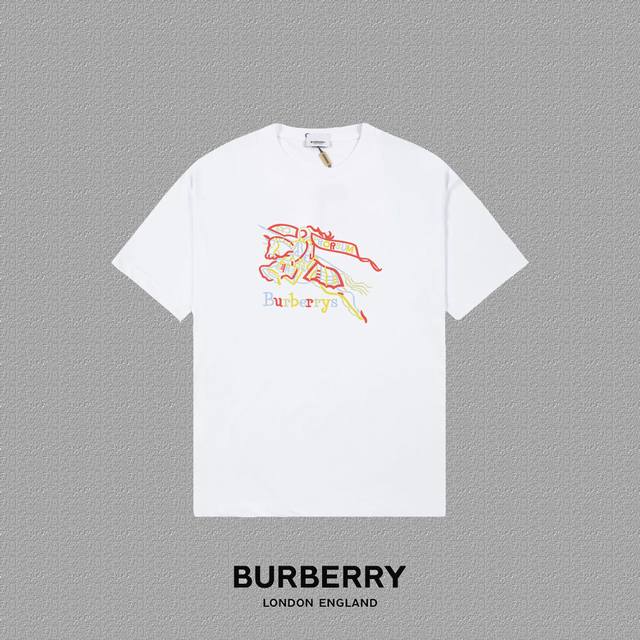 Burberry 巴宝莉] 2024FW短袖T恤 LOGO印花 高端32s双纱260克面料 重磅面料 定制拉架罗纹同缸同染 三标齐全 男女同款 颜色：黑色 白色